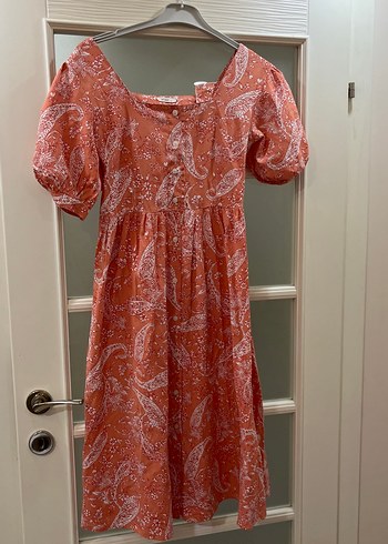 Düğmeli açık turuncu Bohem Uzun Elbise - Görsel 2