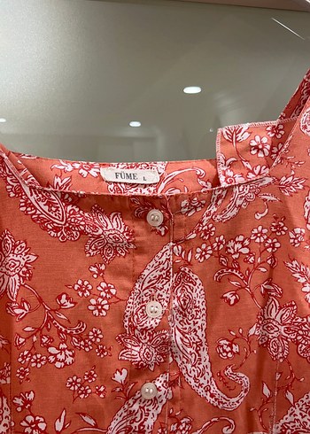 Düğmeli açık turuncu Bohem Uzun Elbise - Görsel 5