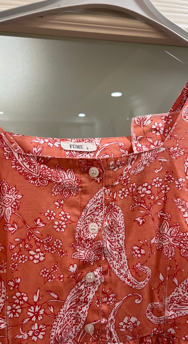 Düğmeli açık turuncu Bohem Uzun Elbise - Görsel 5