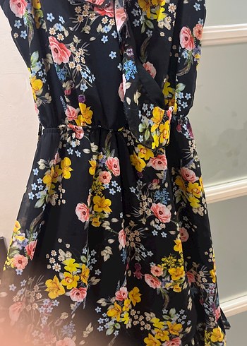 Çiçek Desenli Uzun Askılı Bohem Elbise - Görsel 5