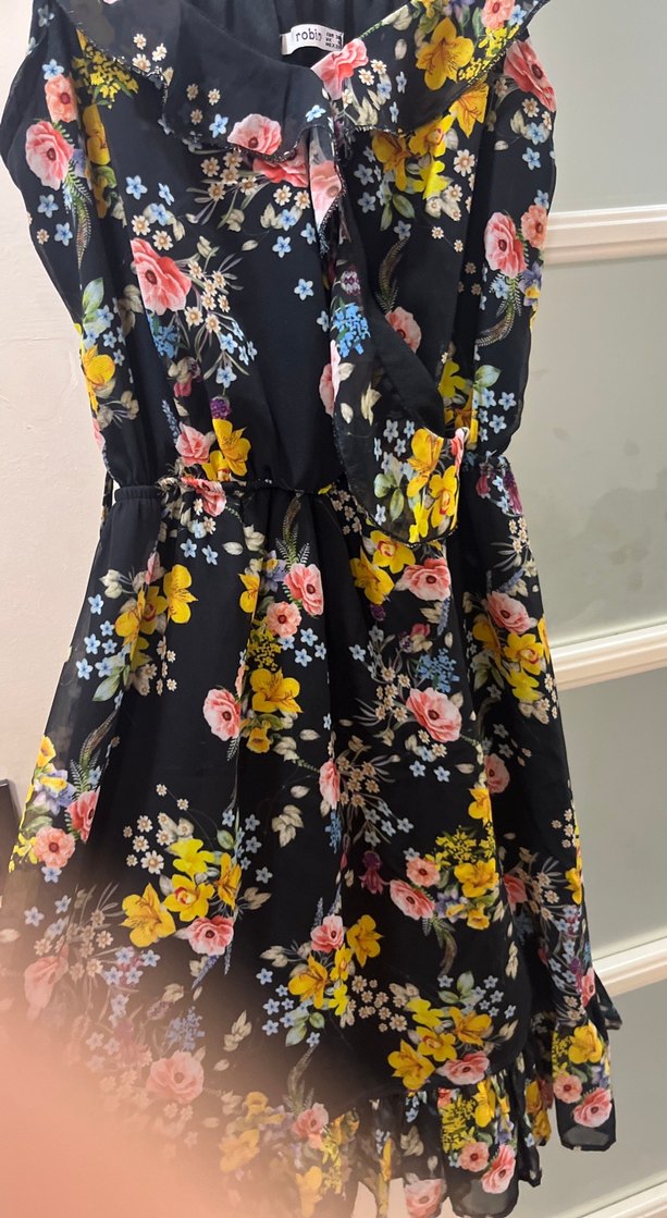 Çiçek Desenli Uzun Askılı Bohem Elbise - Görsel 5