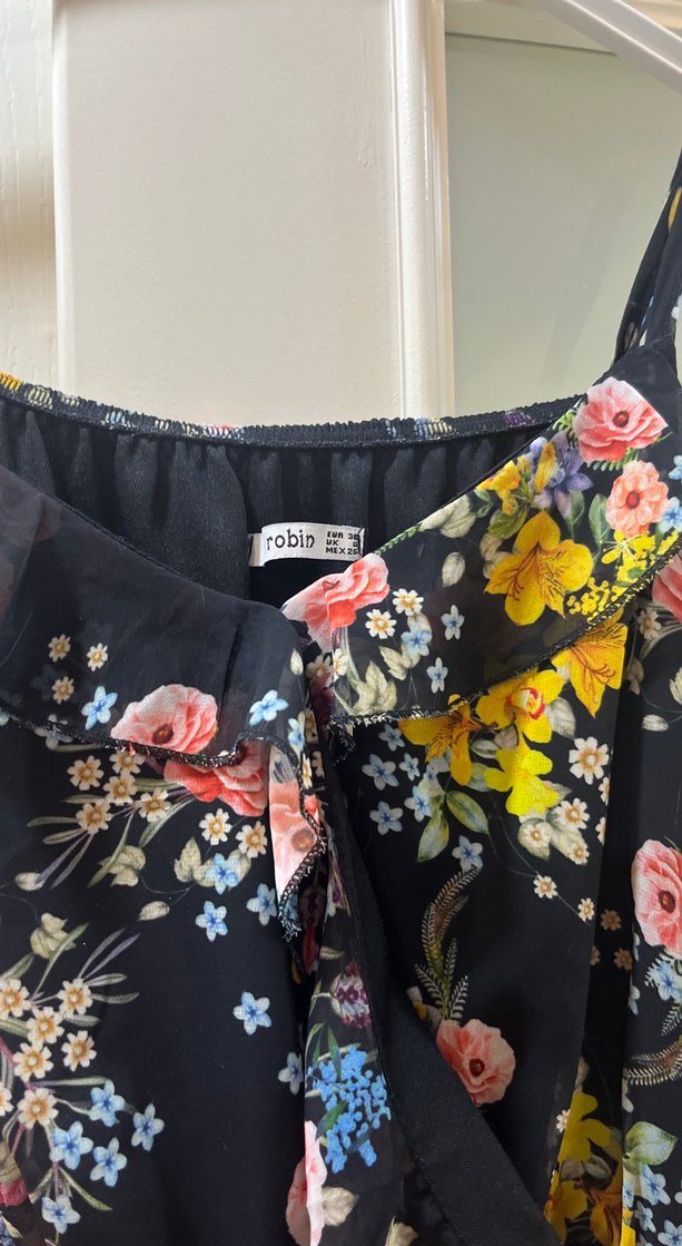 Çiçek Desenli Uzun Askılı Bohem Elbise - Görsel 4