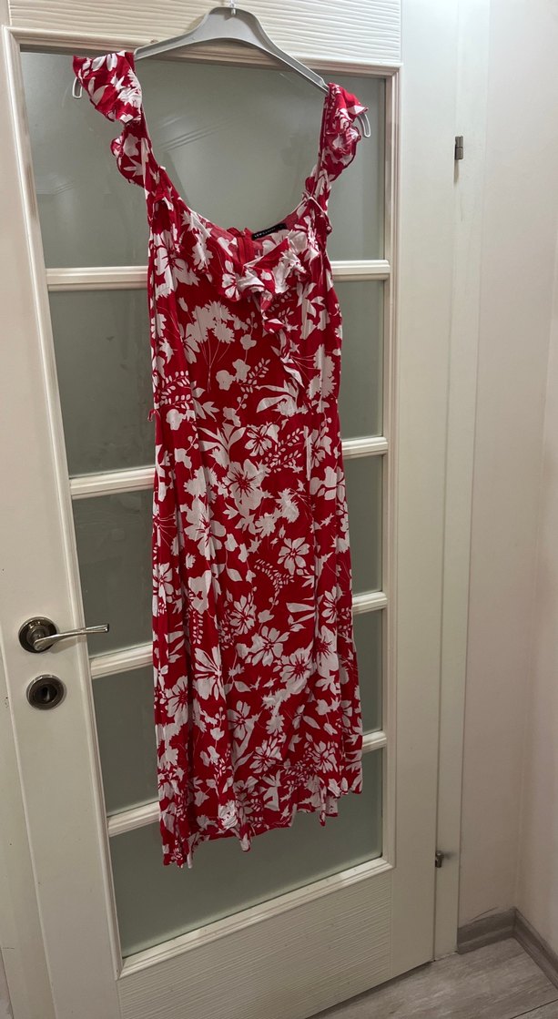 Kırmızı Desenli Uzun Bohem Elbise - Görsel 2