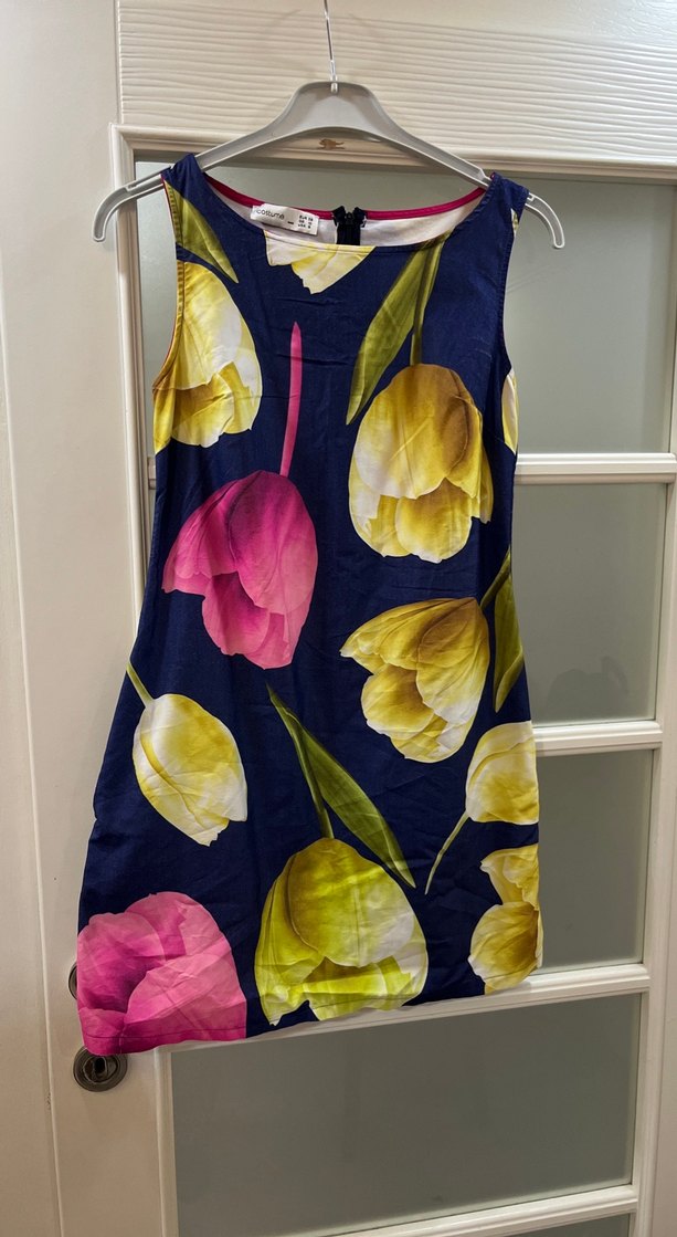 Çiçek Desenli Renkli Midi Elbise - Görsel 2