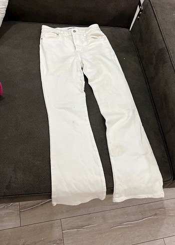 Beyaz Rahat Kesim Midi Kadın Kot Pantolon - Görsel 2