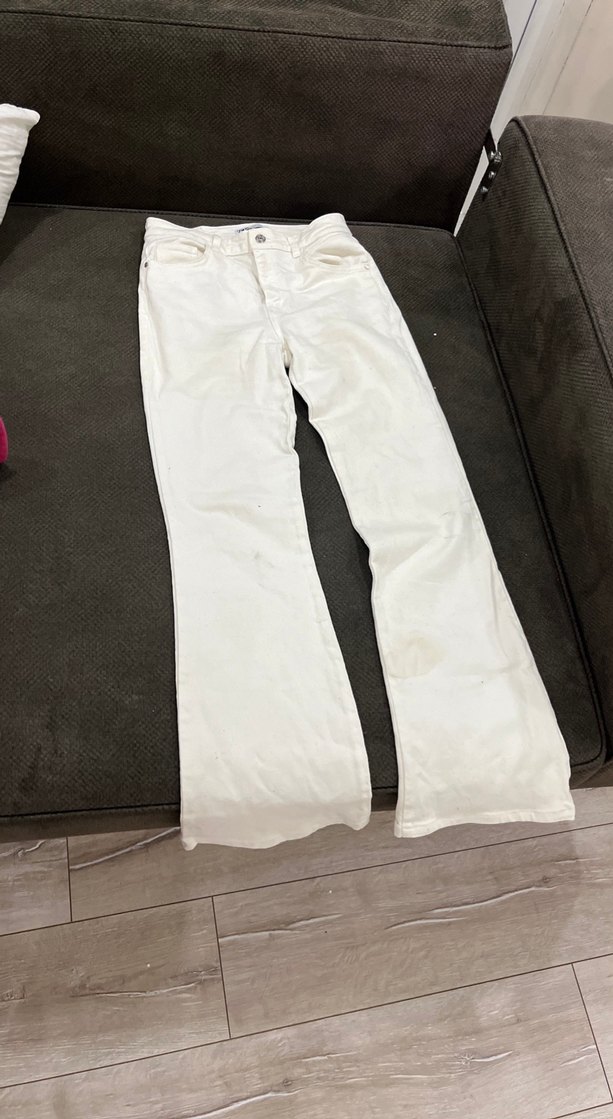 Beyaz Rahat Kesim Midi Kadın Kot Pantolon - Görsel 2