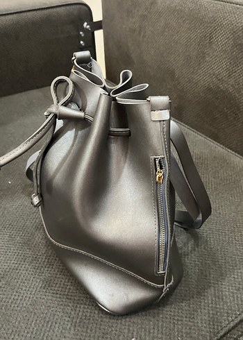 Gri Deri Kadın Omuz Çantası - Görsel 4
