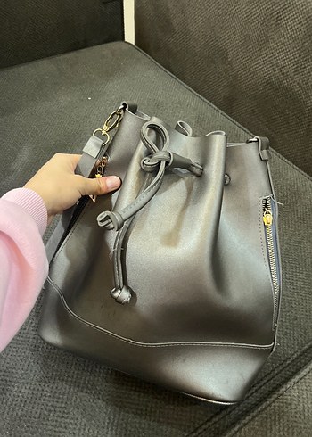 Gri Deri Kadın Omuz Çantası - Görsel 3