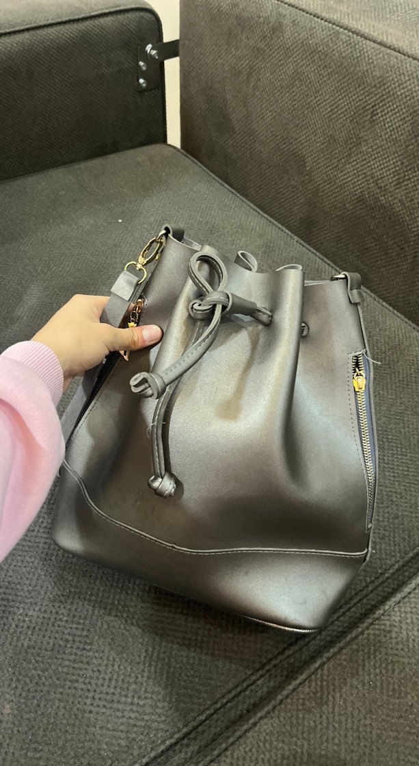 Gri Deri Kadın Omuz Çantası - Görsel 3