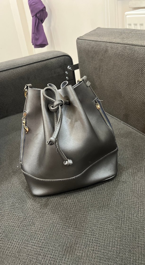 Gri Deri Kadın Omuz Çantası - Görsel 2