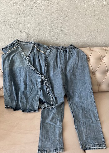 Kadın İkili Taşlı Kot Takım - Görsel 4