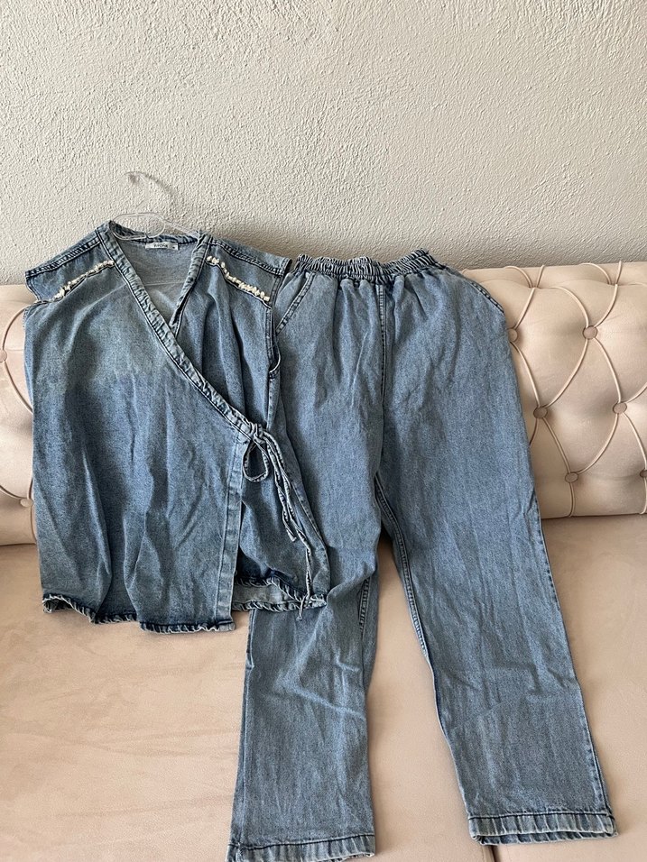 Kadın İkili Taşlı Kot Takım - Görsel 4