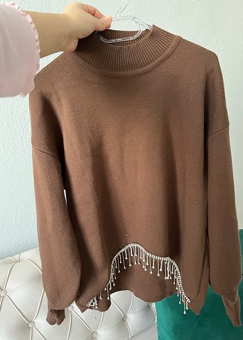 Kahverengi Taşlı Kazaklı Triko Takım - Görsel 3