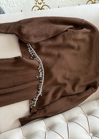 Kahverengi Taşlı Kazaklı Triko Takım - Görsel 4