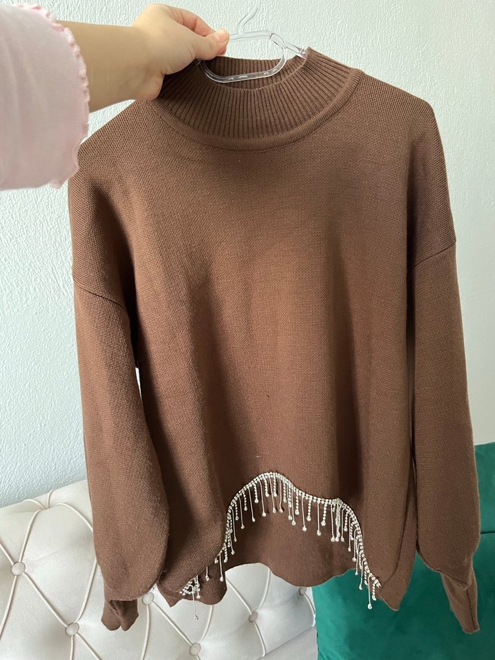 Kahverengi Taşlı Kazaklı Triko Takım - Görsel 3