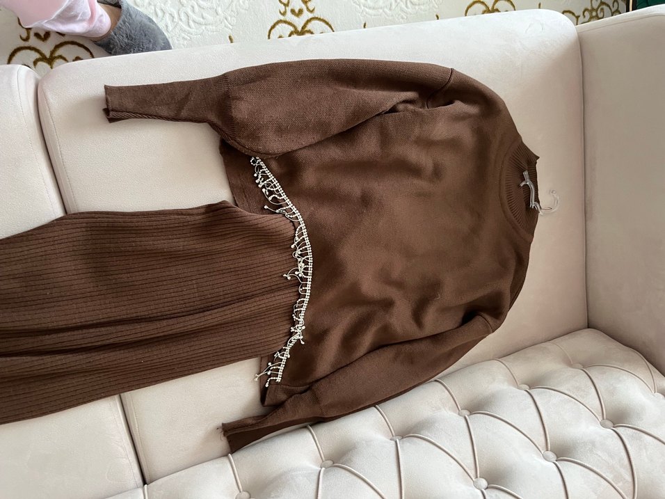 Kahverengi Taşlı Kazaklı Triko Takım - Görsel 4