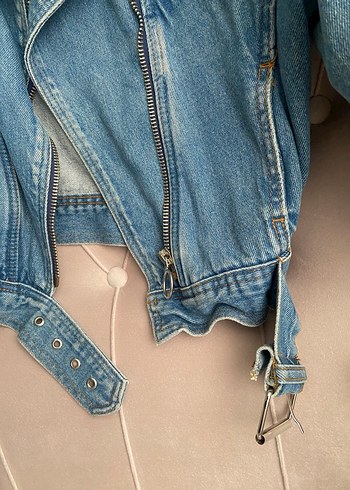 Kadın Mavi Kot Ceket, Kemer Detaylı - Görsel 5