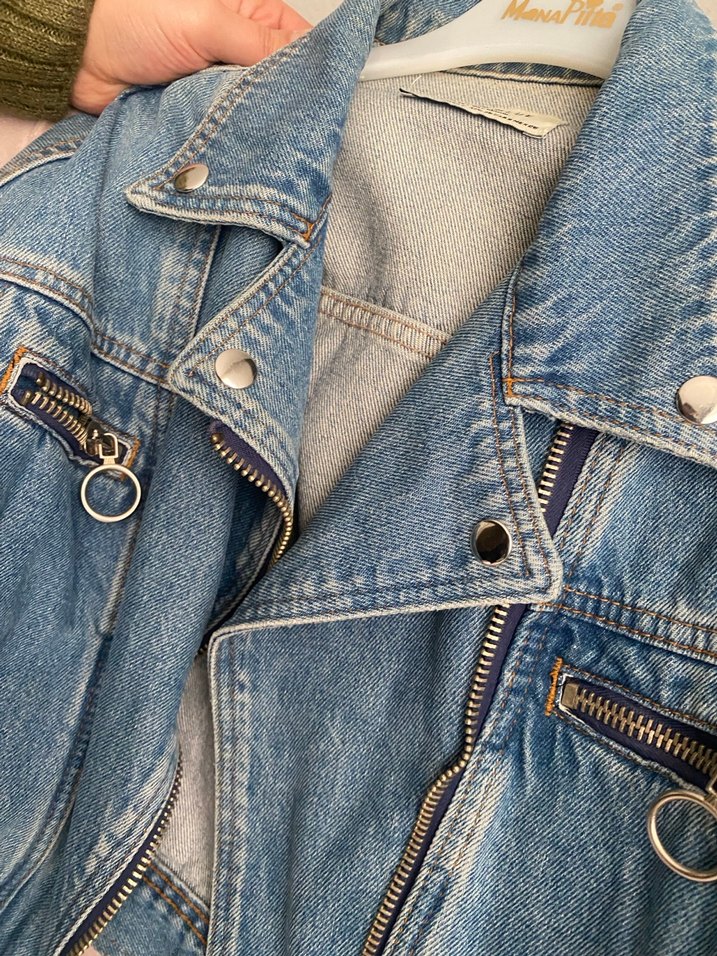 Kadın Mavi Kot Ceket, Kemer Detaylı - Görsel 4