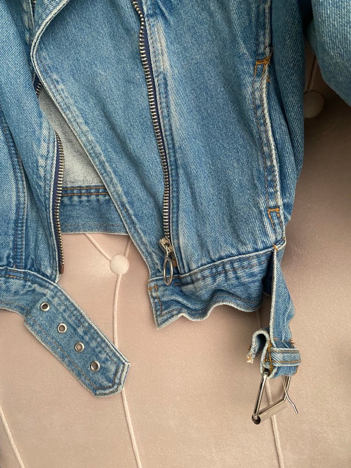 Kadın Mavi Kot Ceket, Kemer Detaylı - Görsel 5