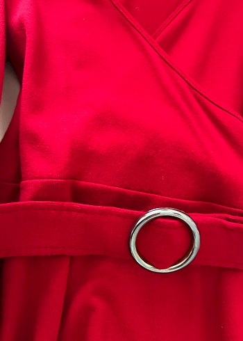 Kırmızı V Yaka Triko Elbisee - Görsel 4