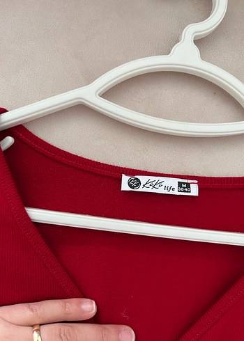 Kırmızı V Yaka Triko Elbisee - Görsel 5