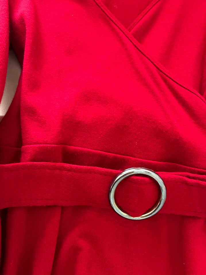 Kırmızı V Yaka Triko Elbisee - Görsel 4