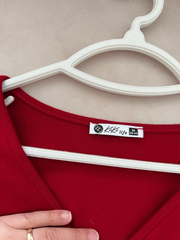 Kırmızı V Yaka Triko Elbisee - Görsel 5