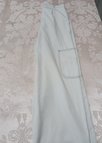 Düğmeli Beyaz Kadın kumaş Pantolon - Görsel 4