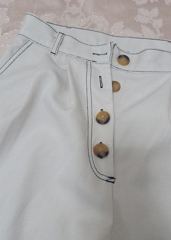 Düğmeli Beyaz Kadın kumaş Pantolon - Görsel 2