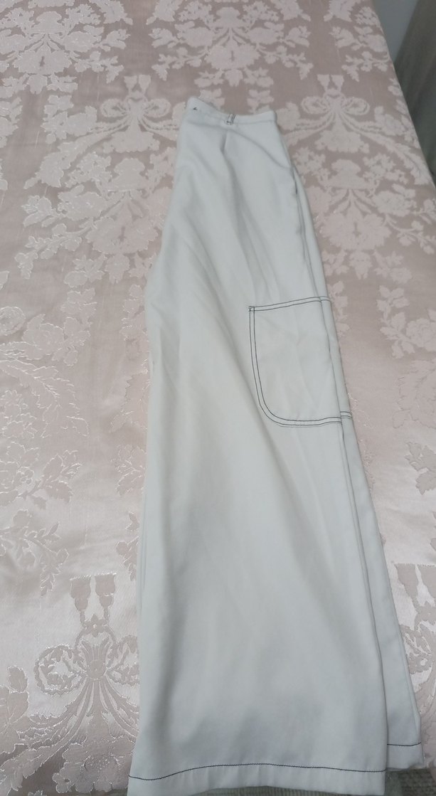 Düğmeli Beyaz Kadın kumaş Pantolon - Görsel 4