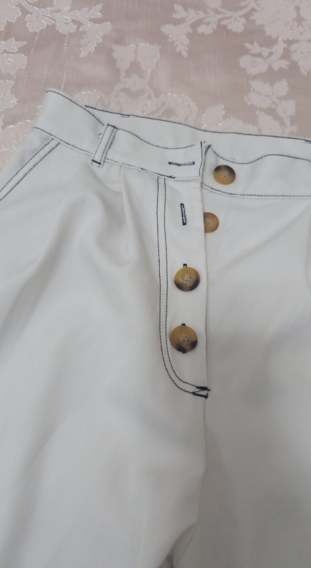 Düğmeli Beyaz Kadın kumaş Pantolon - Görsel 2