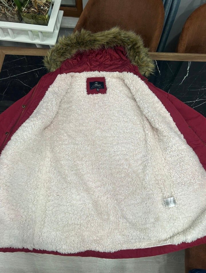 MAVİ Kürklü Kırmızı Kadın Kışlık Mont - Görsel 3