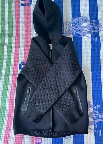 ZARA Fermuarlı Kapüşonlu Siyah Unisex Spor Ceket - Görsel 4