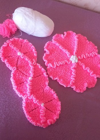 Pembe Fırfırlı Sıcak Örgü Lif Seti - Görsel 2