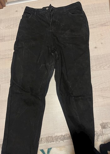 Siyah Midi Boy Bol Kesim Kadın Kot Pantolon - Görsel 2