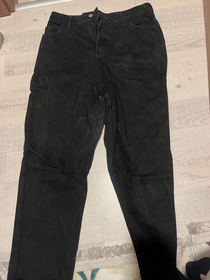 Siyah Midi Boy Bol Kesim Kadın Kot Pantolon - Görsel 2