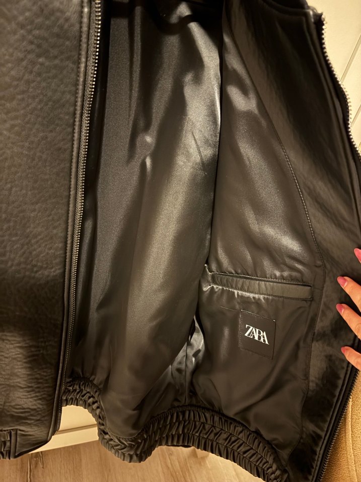 ZARA Siyah Erkek Boomber Deri Ceket - Görsel 3