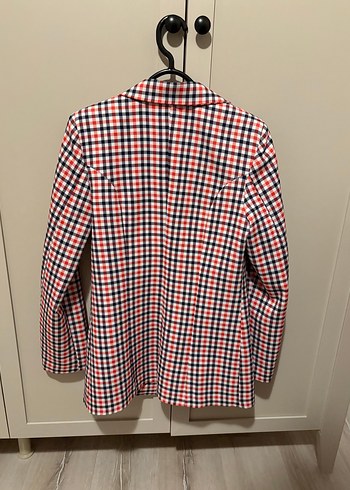 Düğmeli Kırmızı Ekose Kadın Blazer Ceket - Görsel 3
