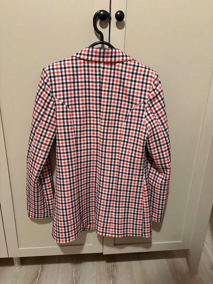 Düğmeli Kırmızı Ekose Kadın Blazer Ceket - Görsel 4