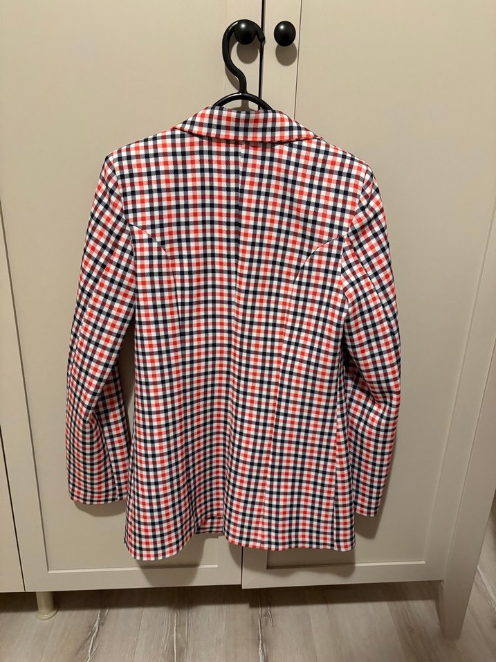 Düğmeli Kırmızı Ekose Kadın Blazer Ceket - Görsel 3