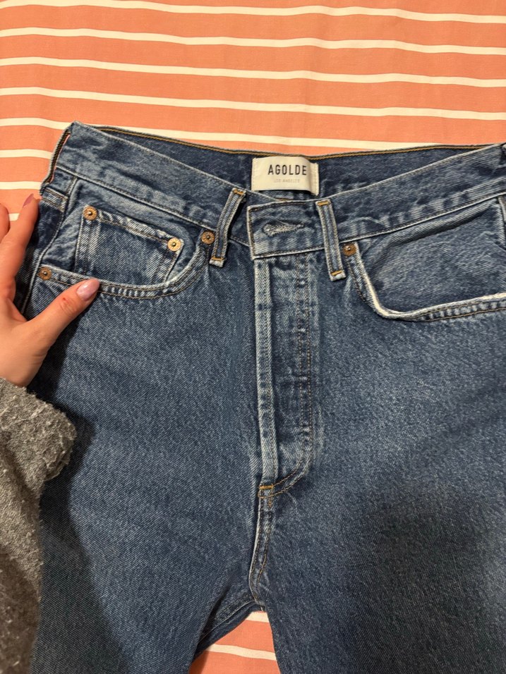 AGOLDE Düğmeli Mavi Midi Kot Pantolon - Görsel 3