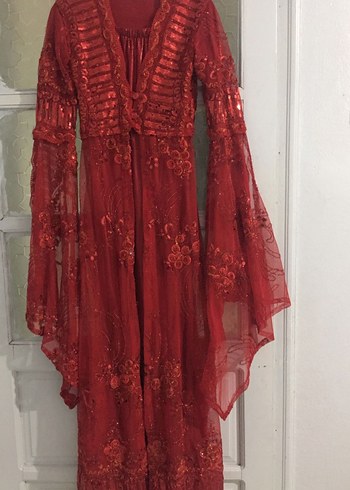 Parlak Kırmızı Uzun Bohem Kadın Elbisesi - Görsel 4