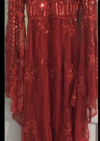 Parlak Kırmızı Uzun Bohem Kadın Elbisesi - Görsel 5