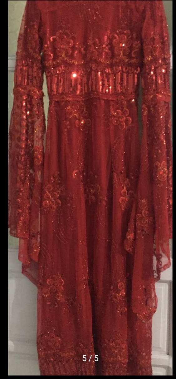 Parlak Kırmızı Uzun Bohem Kadın Elbisesi - Görsel 5