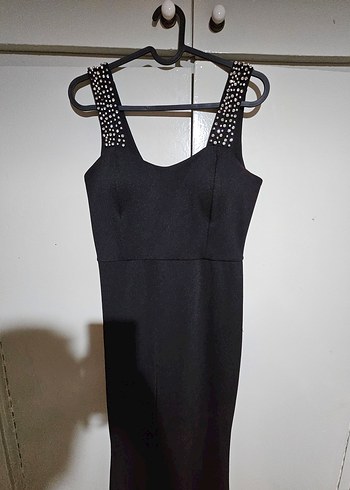 Askılı Taş işlemeli, balık kesim uzun elbise - Görsel 4