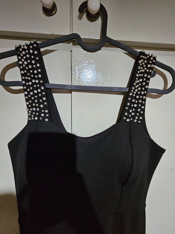 Askılı Taş işlemeli, balık kesim uzun elbise - Görsel 3