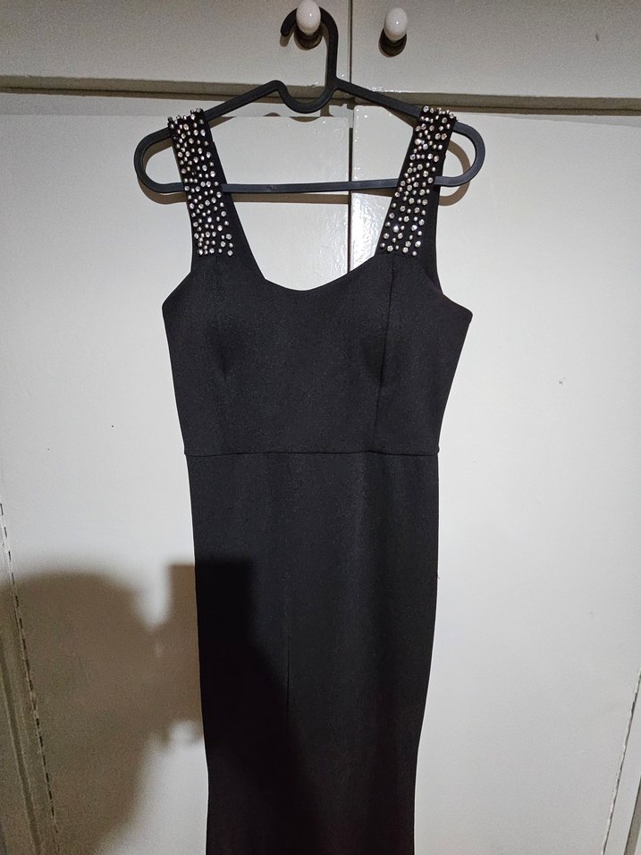 Askılı Taş işlemeli, balık kesim uzun elbise - Görsel 4