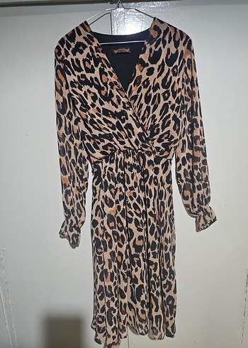 Leopar Desenli Uzun Kol Kadın Elbise - Görsel 2