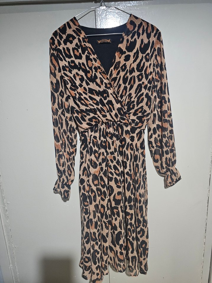 Leopar Desenli Uzun Kol Kadın Elbise - Görsel 2