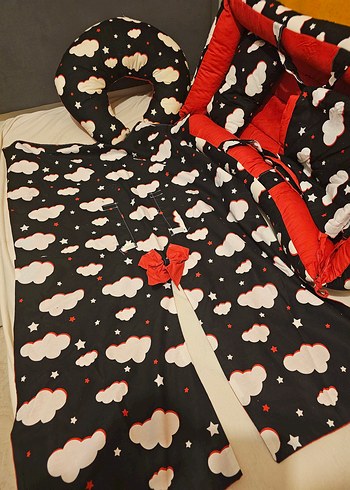 Kırmızı Bulut Desenli Bebek Uyku Seti Babynest - Görsel 5